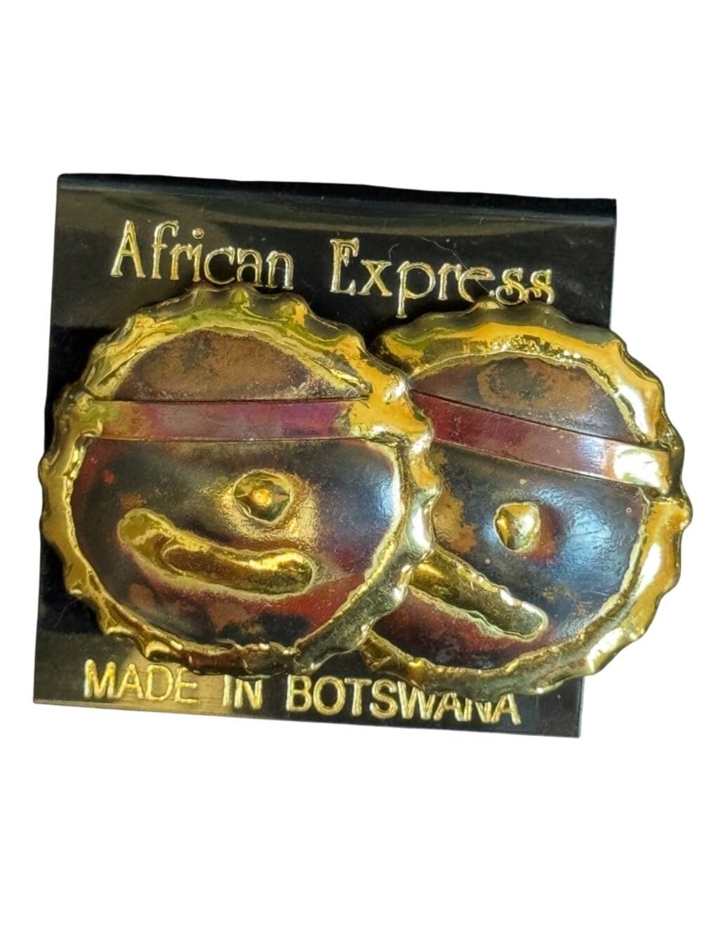African Express Handmade Enamel & Brass Earrings With Abstract Smiley Design